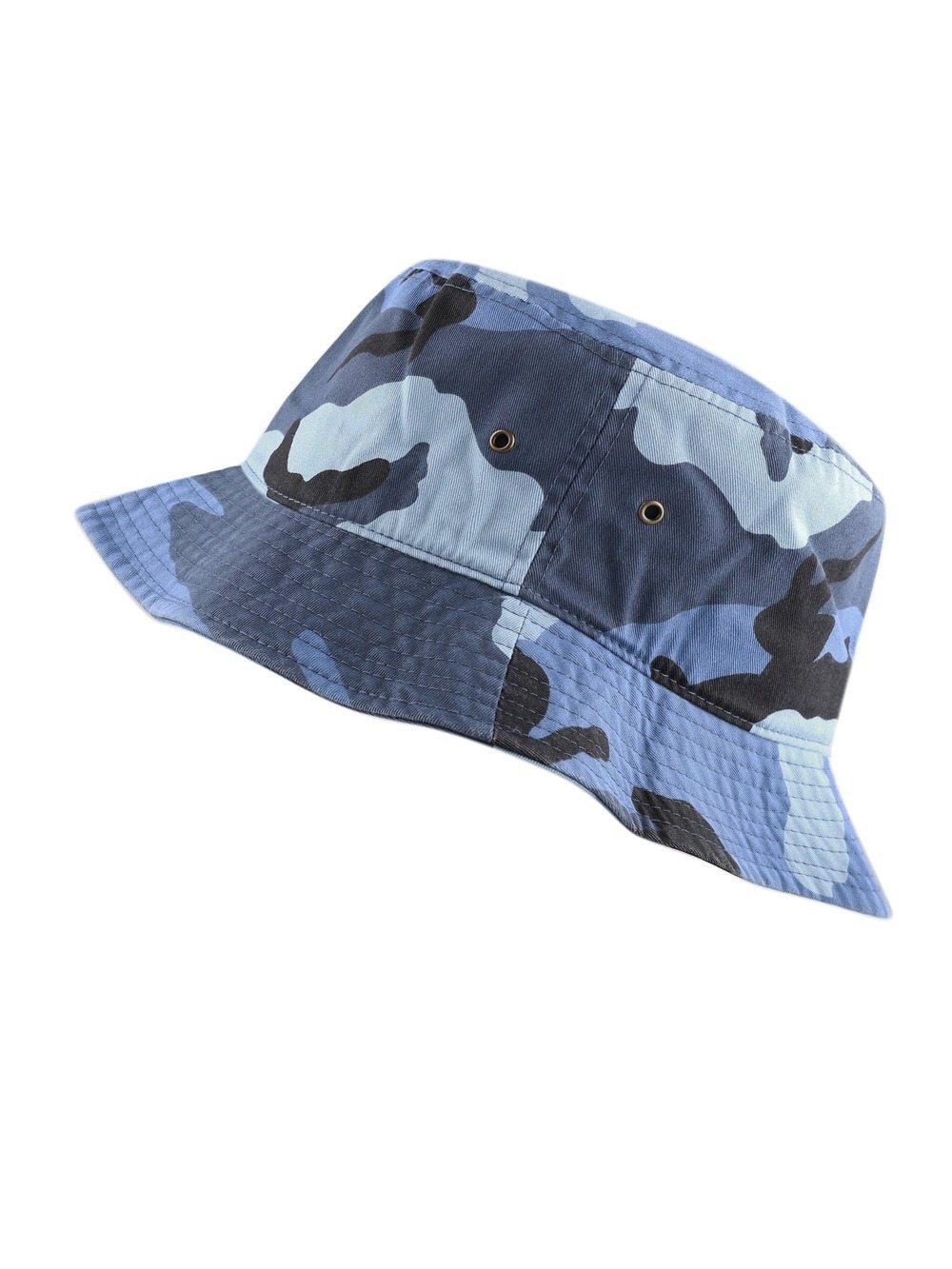 Cotton Bucket Hat Packable Sun Hat – Unisex Summer Travel | Blue Camo | Size S-M